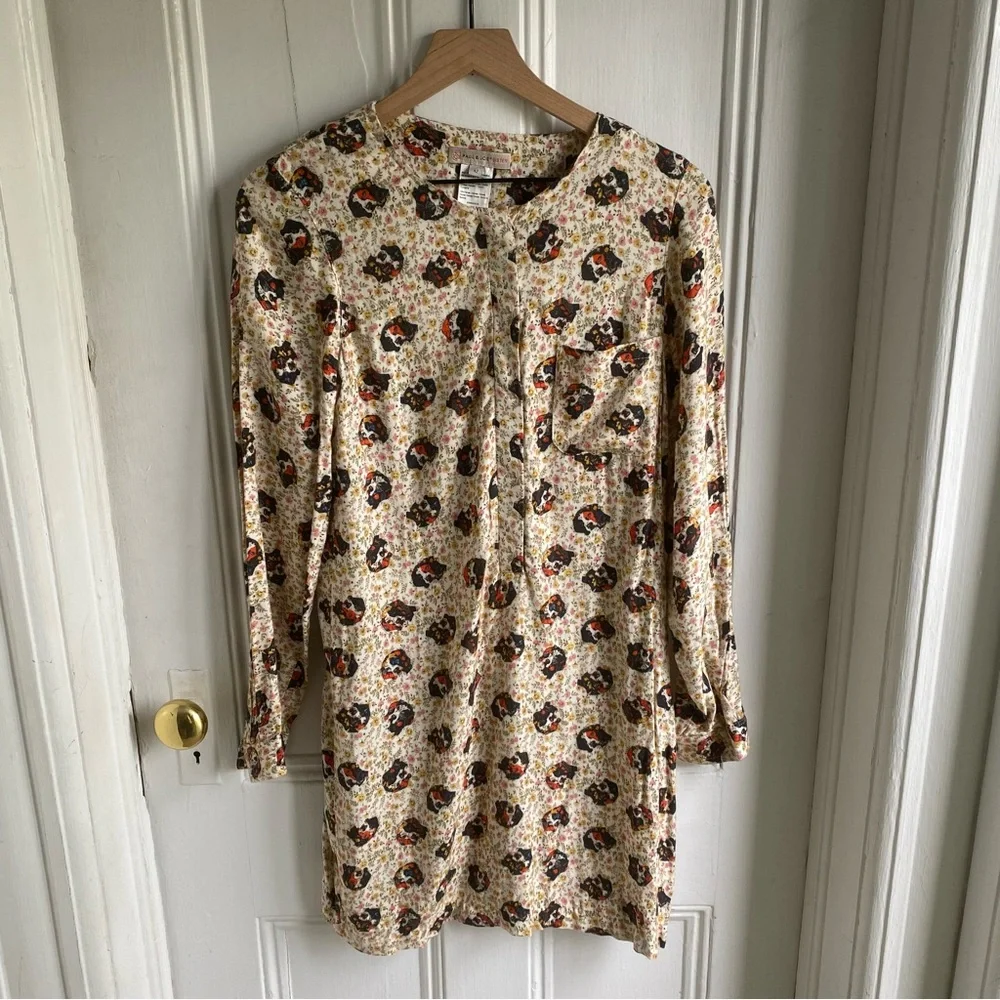 Paul and Joe Sister Chihuahua Dog Print Shirt Dress Cream Floral Size 42… - Picture 2 of 13